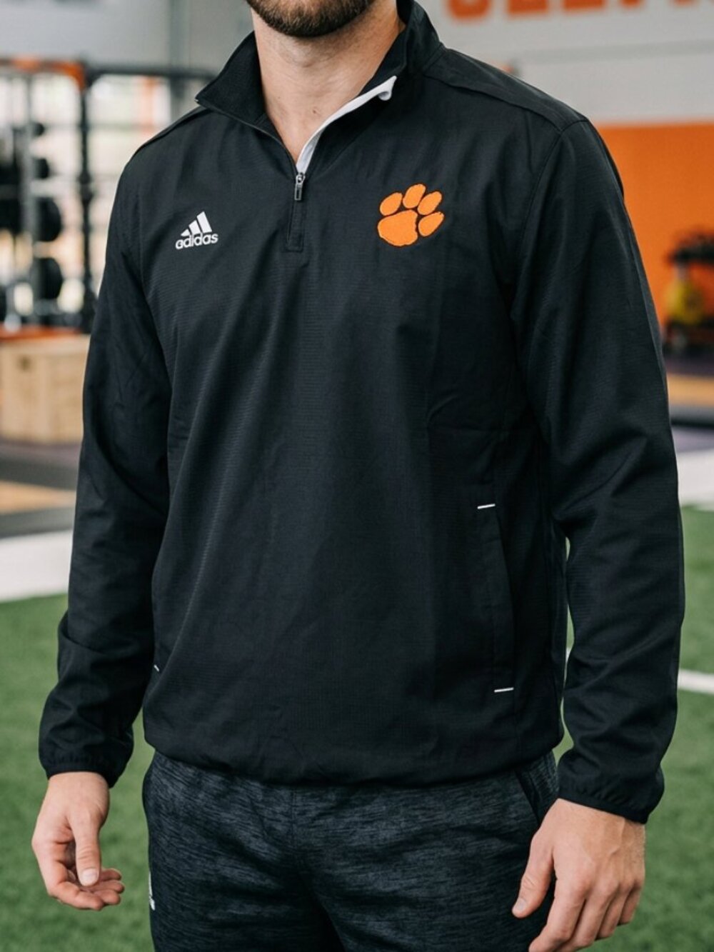 Vintage Adidas "Clemson Tiger" Black/White Embroidered 1/4 Zip Pullover